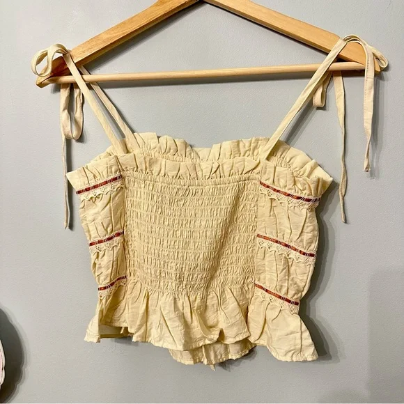 Thirty Thirty LA Cropped Babydoll Top Size XS Boho Tie Bow Festival Hippie Lace - Picture 2 of 6